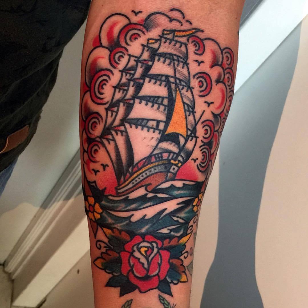 christianotto:  Sometimes I do ship tattoos #clipper #ship #shiptattoo #rose #nautical