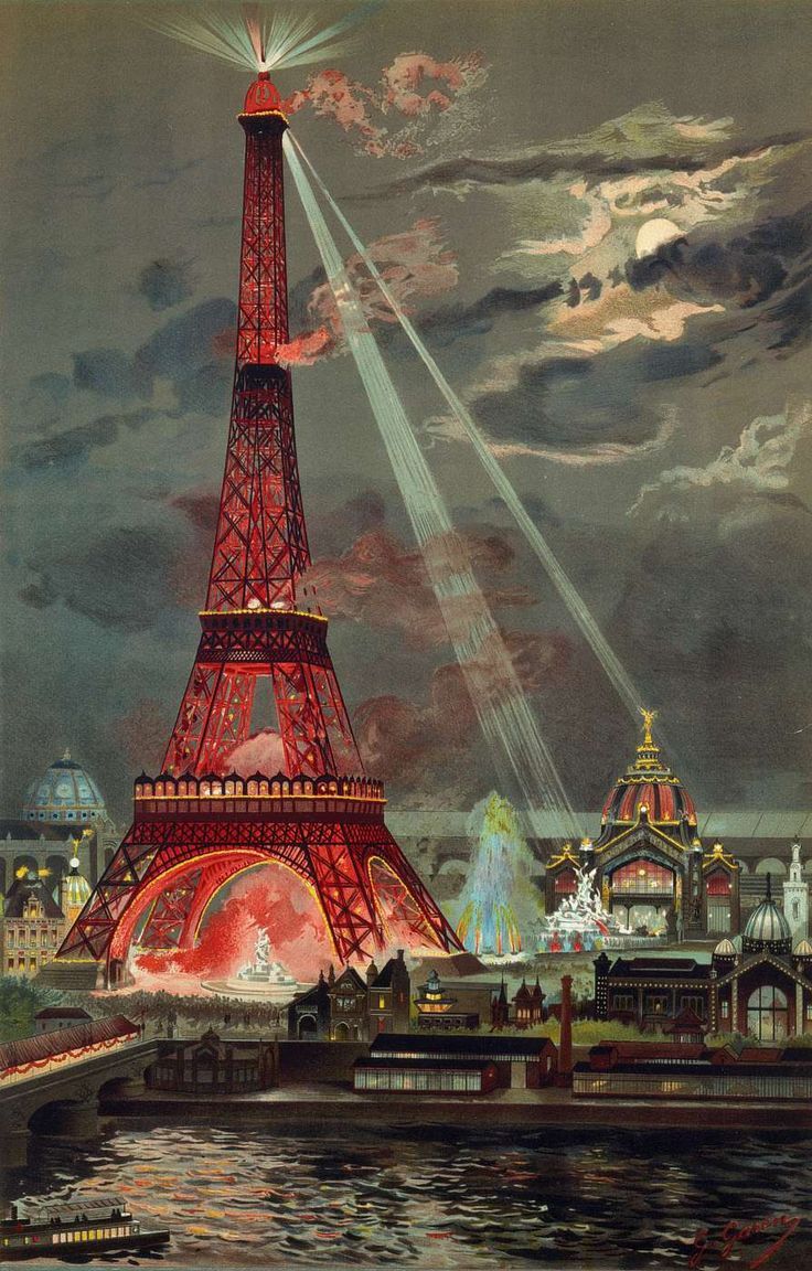 wasbella102:  Exposition Universelle (1889), Eiffel Tower Vintage Lithographic Print.