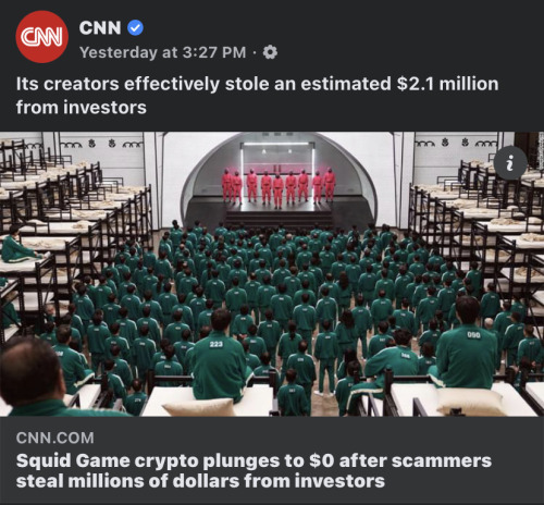 krystal-prisms:baronfulmen:decolonize-the-left:bread-and-roses-too:vanity-complex:You guys, the funniest fucking thing just happened. A group of creators made a crypto currency based off of squid games. The catch was you could buy it, but you COULD NOT