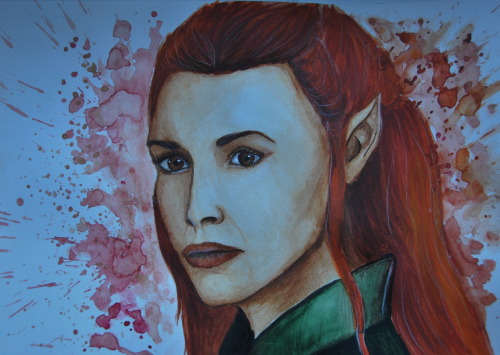 Tauriel of Mirkwood. Aquarell and white pen, made by me. 