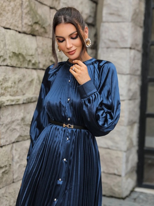 satinwifemelissa:https://eur.shein.com/ Front button through coat dress with pleats to bodice, skirt