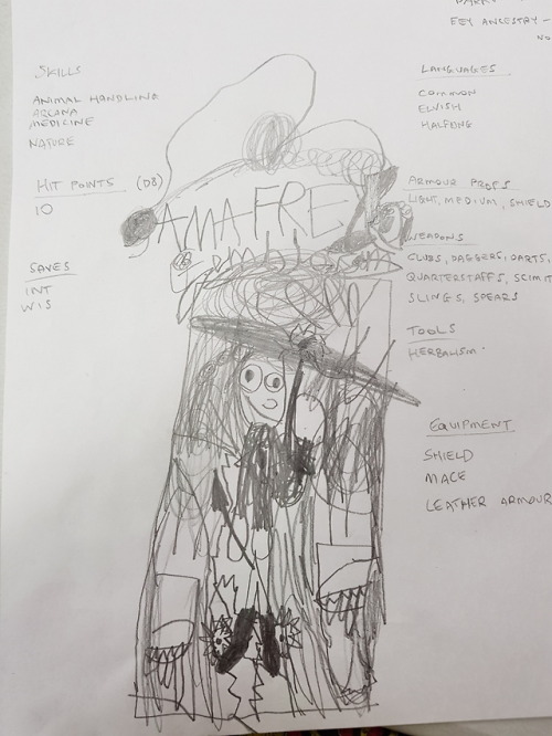 My goddaughters first d&amp;d character. The invincible Amafrey Gemblossom and her shield on a s