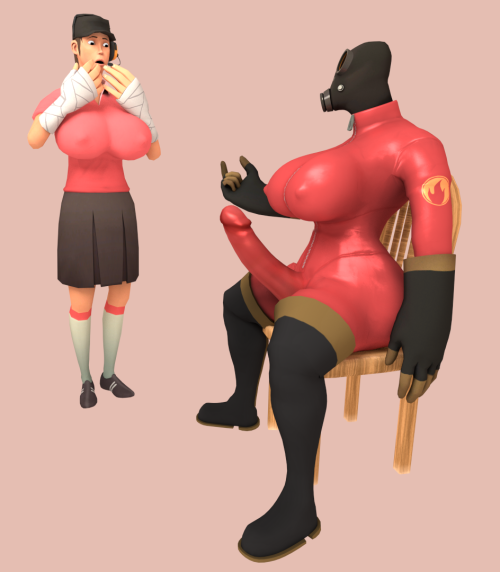 Made a pic in blender with the expandable femme pyro and scout! Chair model from www.ble