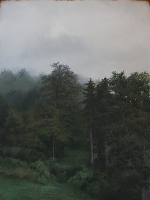 Adam Hall (b.1981) - Through the Woods. Oil on panel.
