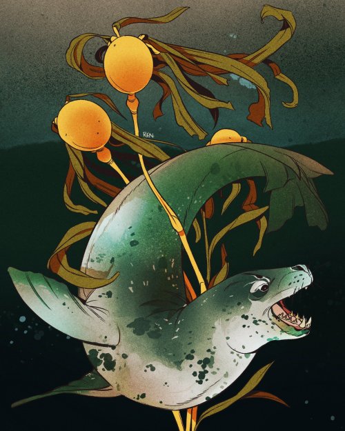 godzillabreath: The ocean glows with bulb kelp… leopard seal commission for AJ