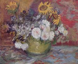 wonderingaboutitall:  Bowl With Sunflowers, Roses And Other Flowers - Vincent Van Gogh 