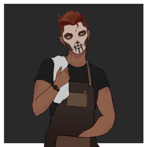 gideon is a barista at a present-day hipster cafe au.alternatively, the cafe is skeleton themed (???