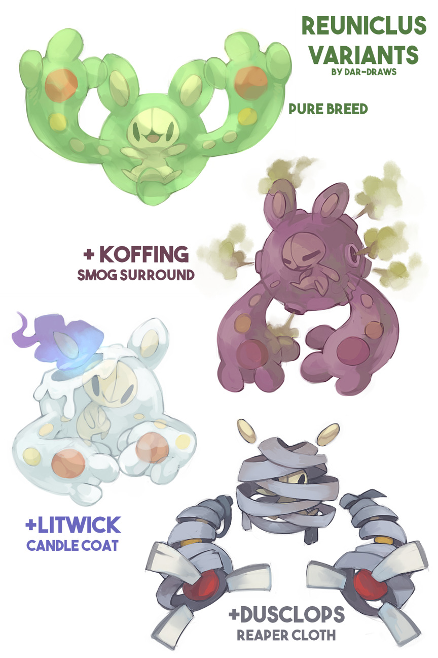 dar-draws:  Pokemon crossbreed variations featuring my favorite mon, REUNICLUS, with