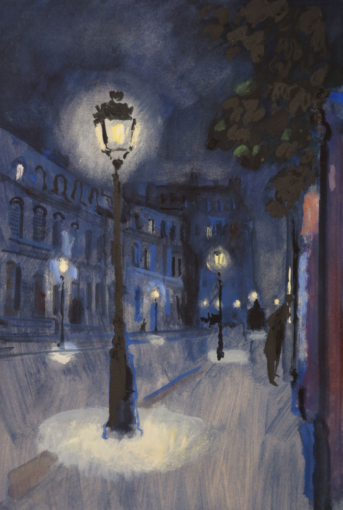 Street at Night   -   Bernard Lamotte French,1903-1983Watercolor and ink on paperboard