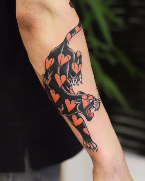 Coral heart Panther for Michael Thank You #patrykhilton #heartshape #panthertattoo #tattooing #tatto