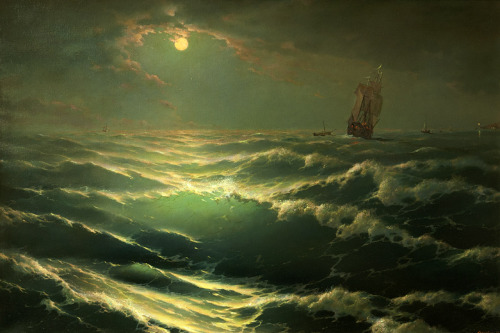 lovingpanzheonruins:Moonlit night on sea by George Dmitriev