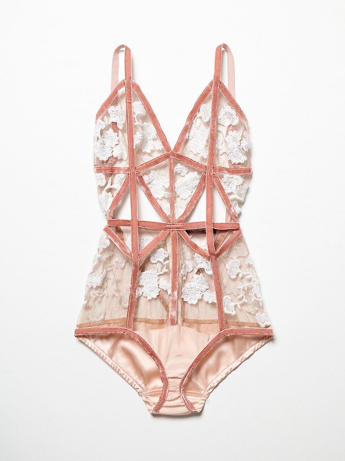 thelosersshoppingguide:  Rose Velvet Trimmed Mesh Lace Bodysuit 