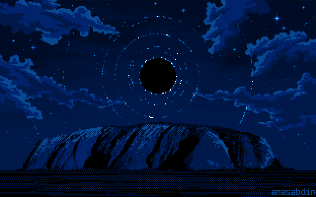blue–folder:Uluru blackh●le rise, me, pixel art, 2022