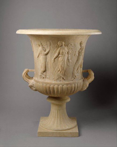 via-appia:Marble calyx-krater with reliefs of maidens and dancing maenads. Used in peristyle courtya