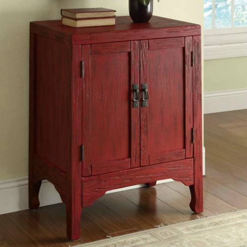 An adorable red accent cabinet.