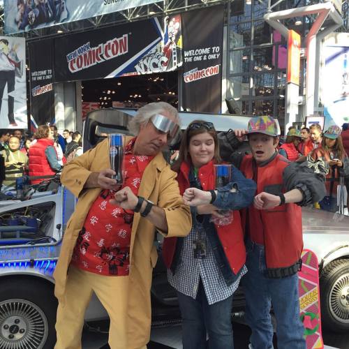 Catherine as Marty McFly in front of the delorean with her Pepsi Perfect from back to the future II 