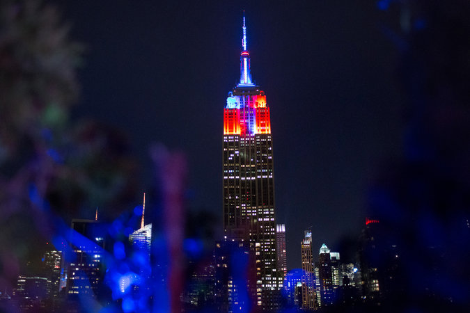 whitneymuseum:  The Empire State Building was illuminated on Friday during a test