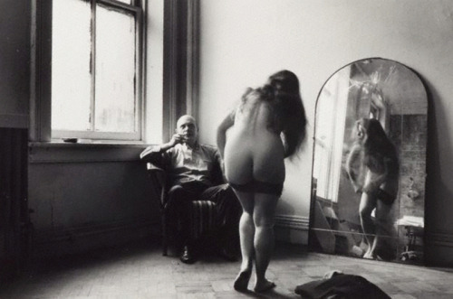 my-secret-eye:  Duane Michals, For Balthus, 1969  Nudes in a Mirror | rorriM a ni seduN