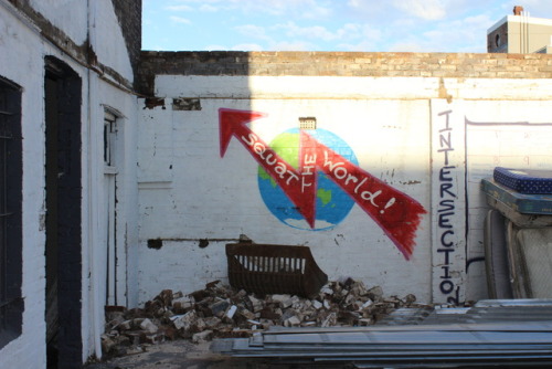 Anarchist murals inside the evicted, and half demolish squatted social centre, The Intersection in S