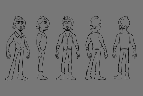 another turnaround with more refined body shape and neutral pose. I ran out of time to do his coat.