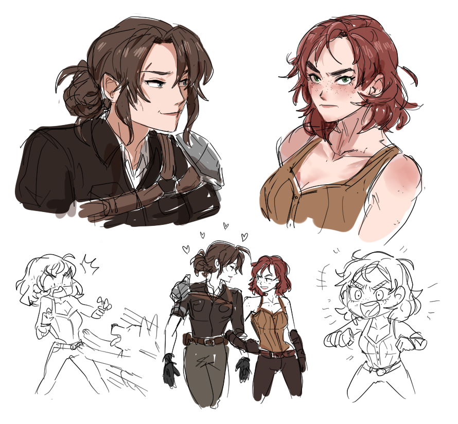 FO4 doodles of my stressed out mom and her brawler gf