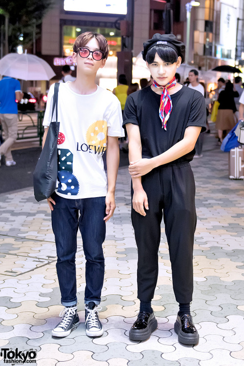 tokyo-fashion:  Tsuguki (18) and Noboru (20) on the street in Harajuku. Tsuguki is wearing Gentle Monster, Loewe, UNIQLO, and Converse. Noboru is wearing Acne Studios, Vivienne Westwood, and Ellioti. Full Looks