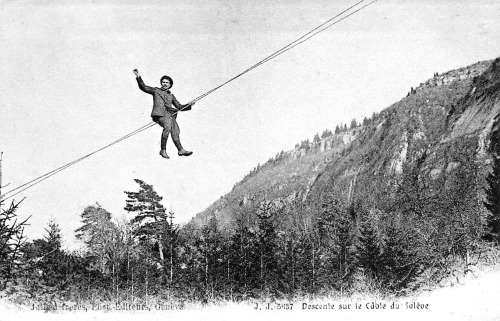 Descente sur le câble du Salève, Haute-Savoie.