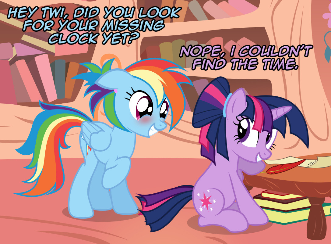 askpun:  I heard Rainbow Dash was flying around looking for Twilight’s watch, and