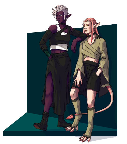 Irenee and MeiraWanted to draw fun outfits on my partner’s and my D&D characters