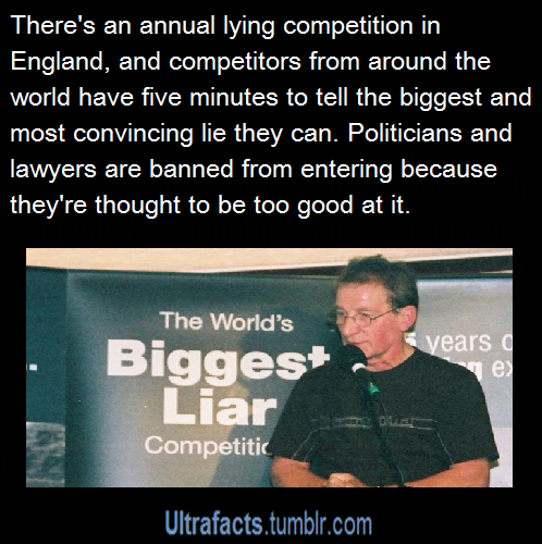 ultrafacts:The World’s Biggest Liar is an annual competition for telling lies,