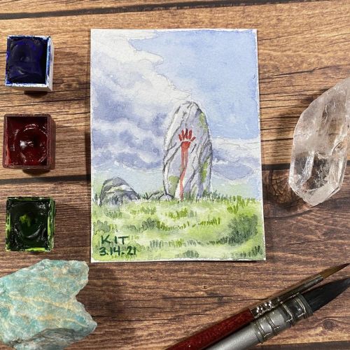 Blood Stone (March 14, 2021).ORIGINAL: $45 2.5”x3.5” watercolor on cold press paper, flo