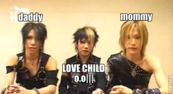 the-gazette-ruki:My reaction when I saw it: WTF O_____O  I mean… Aoi… Uruha parents from Ruki? xD” It’s a bit strange. But their hair is saying all xD” 