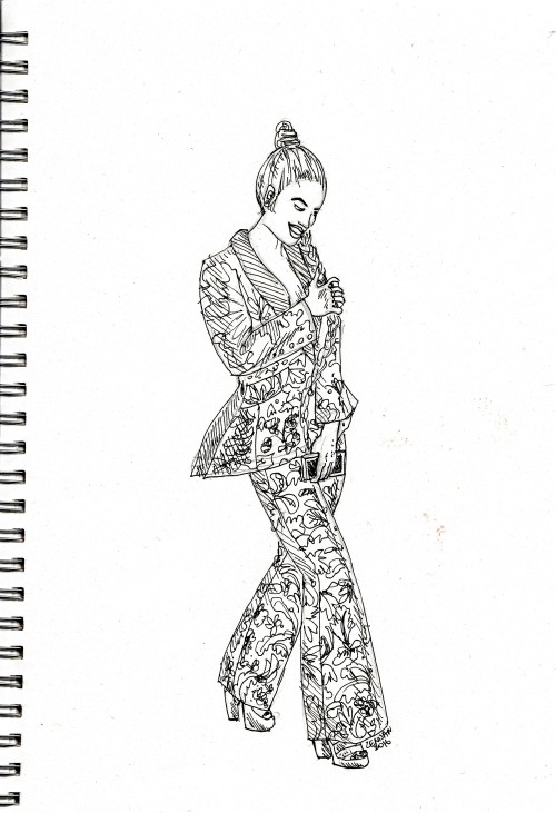 Beyonce out on the town after Tidal concert. Dat suit tho&hellip;Quick pen sketch. It’s been a while
