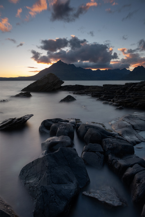 Sunset over the Cullins as seen as from the beach of Elgol on the Isle of Skye
