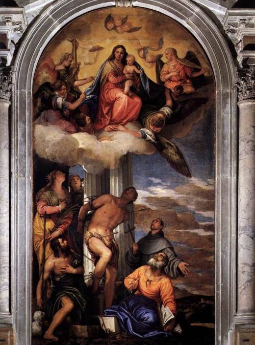 alaspoorwallace:Paolo Veronese (Italian, 1528-1588), Virgin and Child with Saints, between 1564-1565. Oil on canvas, 420 x 230 cm; Chiesa di San Sebastiano, Venice