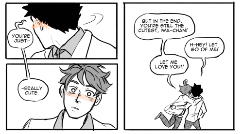 slimyhipster:  i havent been posting art much lately so here’s a thing i did from twitter..  iwaizumi finally  ACTUALLY notices how incredibly cute oikawa is after they start dating 