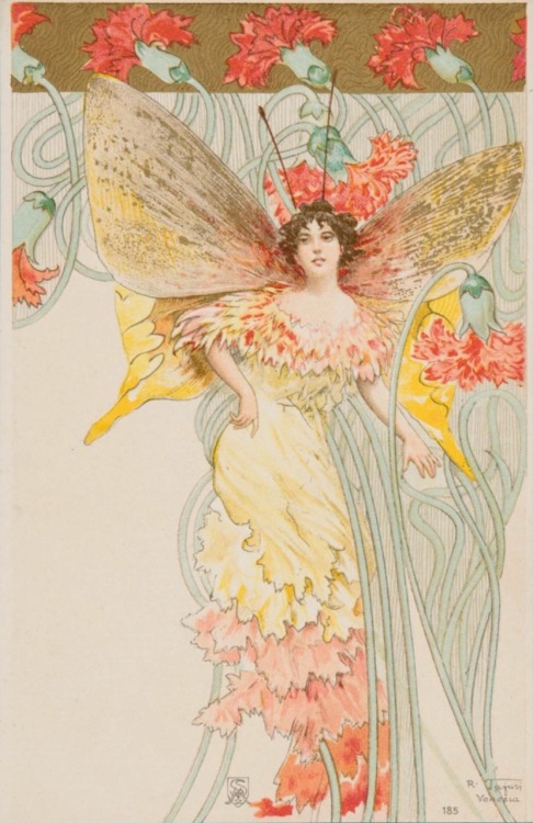 Butterflies. Vintage post cards. Art by Raffaele Tafuri.(1857-1929).