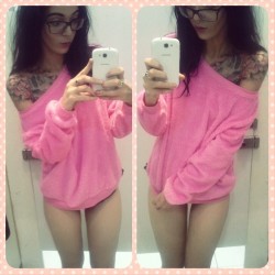 pixelatedlovesongs:  Did some retail therapy today, this jumper I found on sale is just outrageously pink and fluffy and makes me so happy ♡♥ #sopink #sosoft #thighgame #inkedgirls #girlswithtattoos