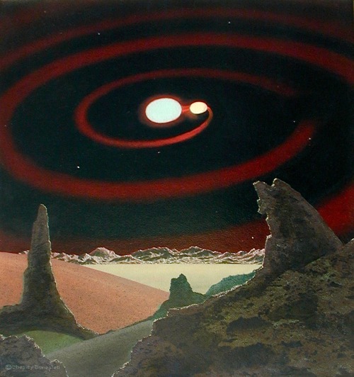 magictransistor:  Chesley Bonestell. Beta Lyrae. 1960. 