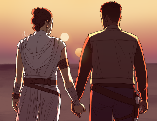 yinza:Patreon reward of Finn and Rey walking off into a Tatooine sunset! Guess we’re about to find o