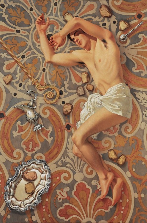 100artistsbook:possolo: Saint Stephen’s soul beholding his dormant body, oil on canvas, 1