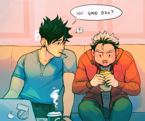 ikipin: Having a snack while studying at a coffee shop; college Bokuto can’t keep his crush in