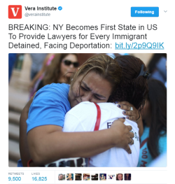 goldenpoc: blackpoeticinjustice:  profeminist:  Source New York State Becomes First in the Nation to Provide Lawyers for All Immigrants Detained and Facing Deportation  First the free-tuition for public colleges, now this?? New York out here makin’