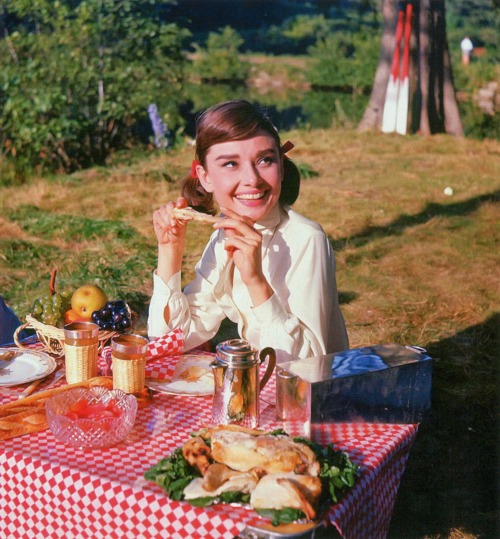 ladybegood:Audrey Hepburn on the set of Love in the Afternoon (1957)