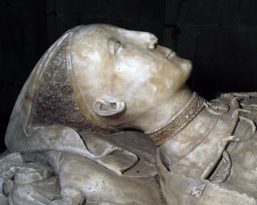 Monument to Sir Ralph Fitzherbert (d.1483) and his wife detail of wife in church in Norbury, Derbysh