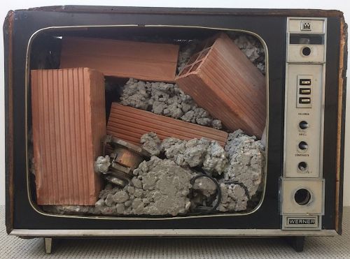 jareckiworld: Wolf Vostell (1932-1998) — Endogene Depression  [television set, filled with concrete and bricks, 1976]