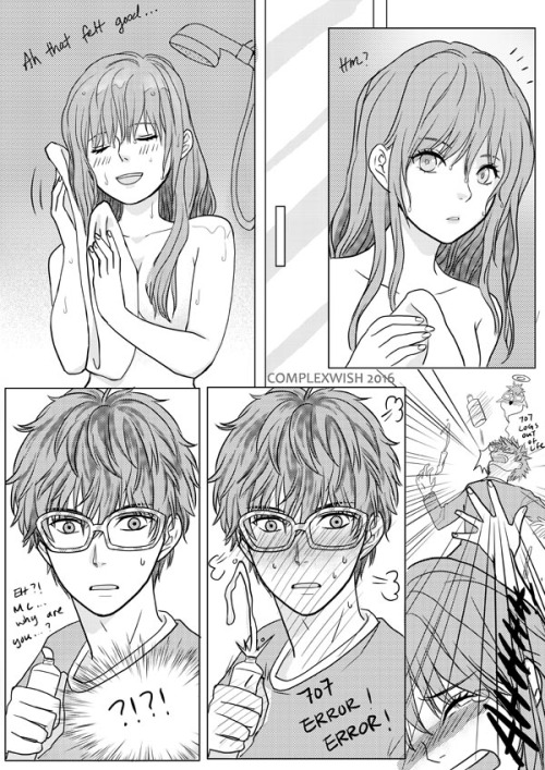 complexwish:  What would happen if 707 walks into MC in the shower instead? (  707 logs out of life~)MC walks into 707 in the shower here