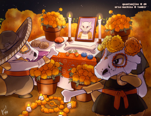 ursa-machina:PokéHalloween: Day 27 - OrangeTwin Cubone with the altar they made for their mot