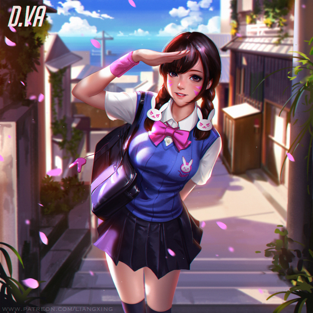 liang-xing:    D.va School uniforms Fan art for overwatch~ Patreon：https://www.patreon.com/liangxing