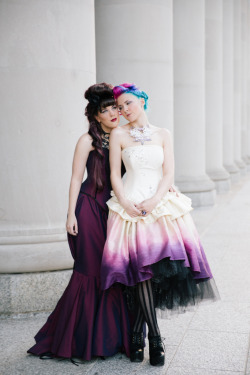 kmkdesignsllcclothing:  Purple Gowns Light and Dark. Photos by Jen Montgomery Photography Models Amanda and Kayley Dresses by KMKDesigns https://www.etsy.com/shop/KMKDesignsllc?ref=hdr_shop_menu 